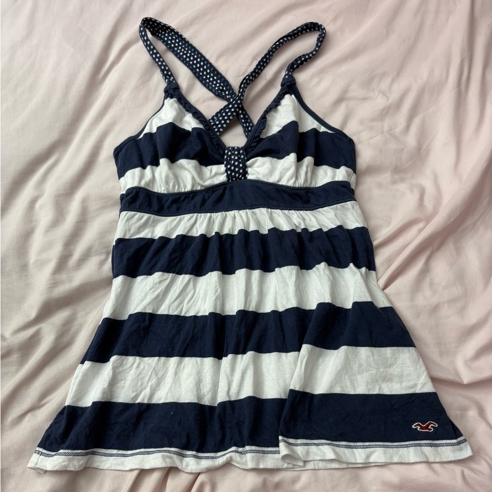 SOLD‼️ Hollister Navy Blue and White Striped Babydoll Top